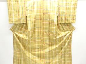 アンティーク　格子織出し手織り紬着物